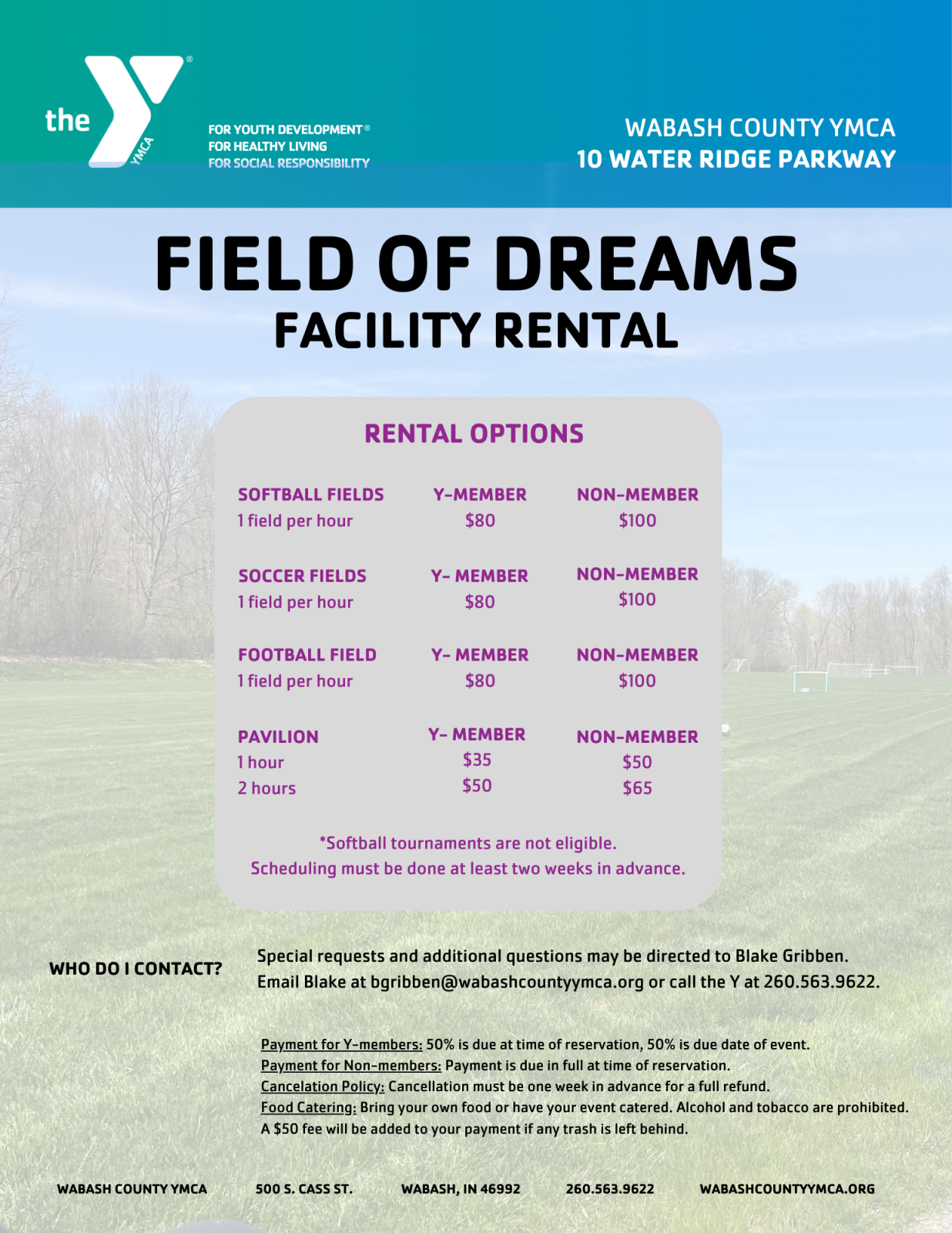 Renting the Field of Dreams Wabash County YMCA